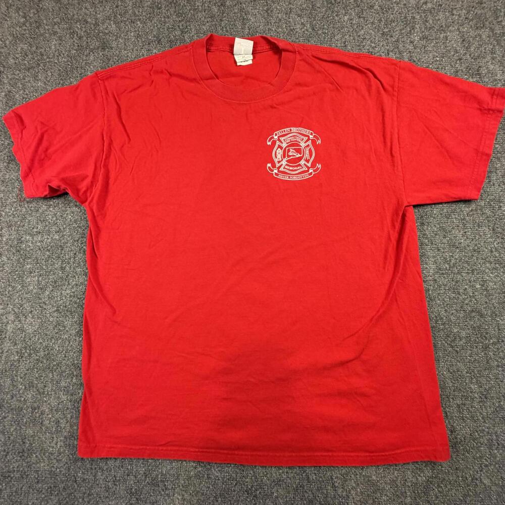 Hanes Beefy-T Mens Red Connecticut Fire Fighters Fallen Brothers Shirt XL 1055